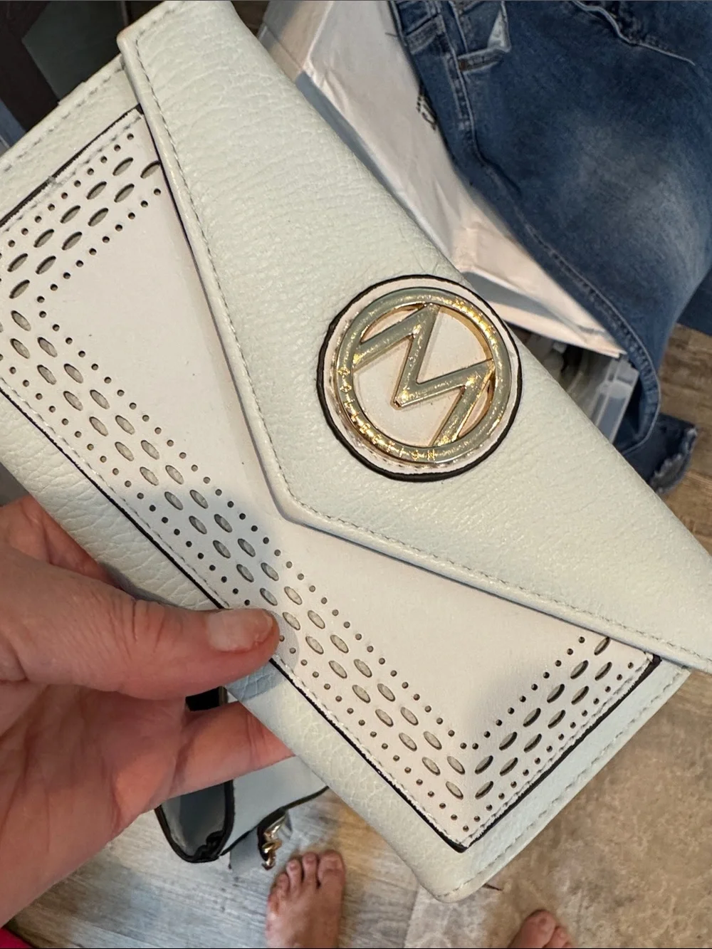 Light Blue Shoulder Bag with Tassel and Gold Charm and Matching Wallet